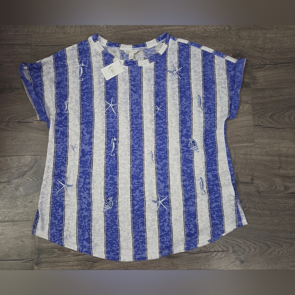 Cato Womens Beach Themed Shirt Size L NWT